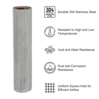 PATIKIL 40"L x 10"W Woven Wire Mesh, 26 Mesh 304 Stainless Steel Air Vent Filter Screen with Gloves for Window Security Vent Cover Filtration Animals Fence