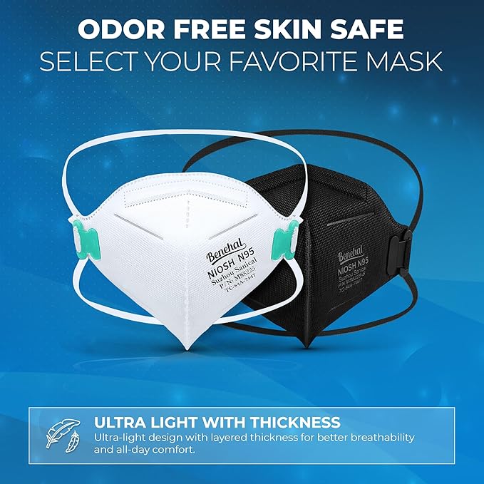 N95 Masks for Adults - NIOSH-Approved Individually Wrapped Reusable N95 Face Masks- 95% Filtration for Easy Breathing