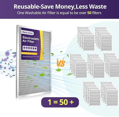 18x24x1 Furnace Filter-MERV8, Washable & Reusable Electrostatic Air Filter, AC/HVAC Furnace Filter, Permanent Air Filter, Breathe Fresher, Easy Install