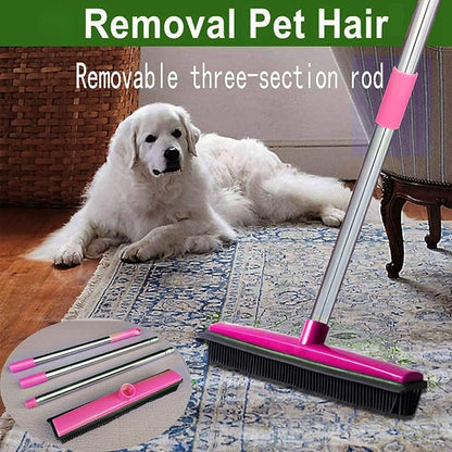 Multifunctional Broom, Telescopic Carpet Rake Rubber Pp 12.6in Brush Easy Wash Floor Carpet Broom for Pet Hair Dust Removal Tile Window Cleaner (Pink)