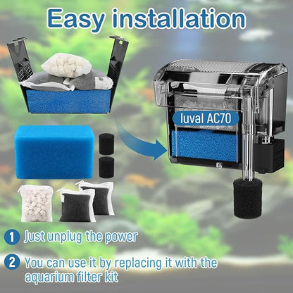 Aquarium Media Maintenance Kit Replacement for Fluval AC70 Power Filter, Includes 1 Blue Foam Filters, 2 Intake Strainer Sponge,1Pack Ceramic Rings and 2 Pack Activated Carbon, for 70 Gallon Aquariums
