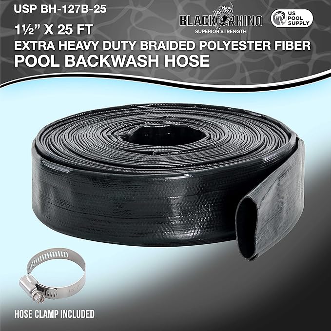 U.S. Pool Supply Pool Backwash Hose 1 1/2 Inch Diameter x 25 Feet - Discharge Hose for Pump, Sand Filter & Sump Pump Hoses - Burst Resistant Lay Flat Drainage Hoses for Inground & Above Ground Pools