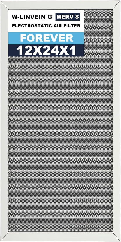 12x24x1 Reusable Air Filter, Electrostatic, Washable Lasts a Lifetime, Breathe Fresher Air in Home and Office HVAC AC Furnace Systems, Merv 8 (Actual Size: 11.38x23.38x0.82 Inch)