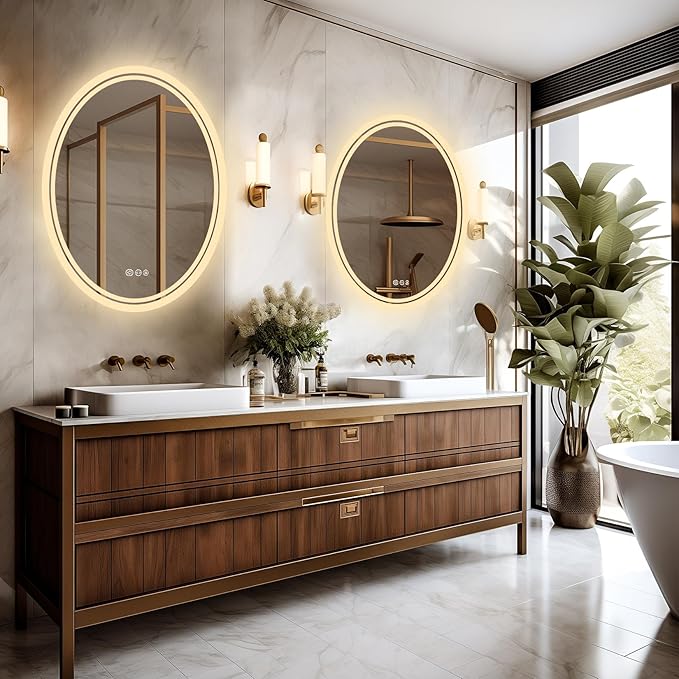 LUVODI Lighted LED Bathroom Mirror: 28”x20” Oval Anti-Fog Dimmable Wall Mounted Makeup Mirror with Backlit - Modern Vanity Mirrors with Demister Pad Smart Touch Switch Sensor Memory Function