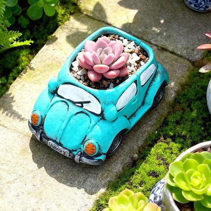 Cute Light-Blue Car Succulent Planter Pot, Flower Pots Succulent Plants Containers for Home Classroom Indoor Outdoor Plant Decoration