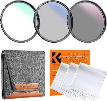 K&F Concept 77mm UV/CPL/ND Lens Filter Kit (3 Pieces)-18 Multi-Layer Coatings, UV Filter + Polarizer Filter + Neutral Density Filter (ND4) + Cleaning Cloth+ Filter Pouch for Camera Lens (K-Series)