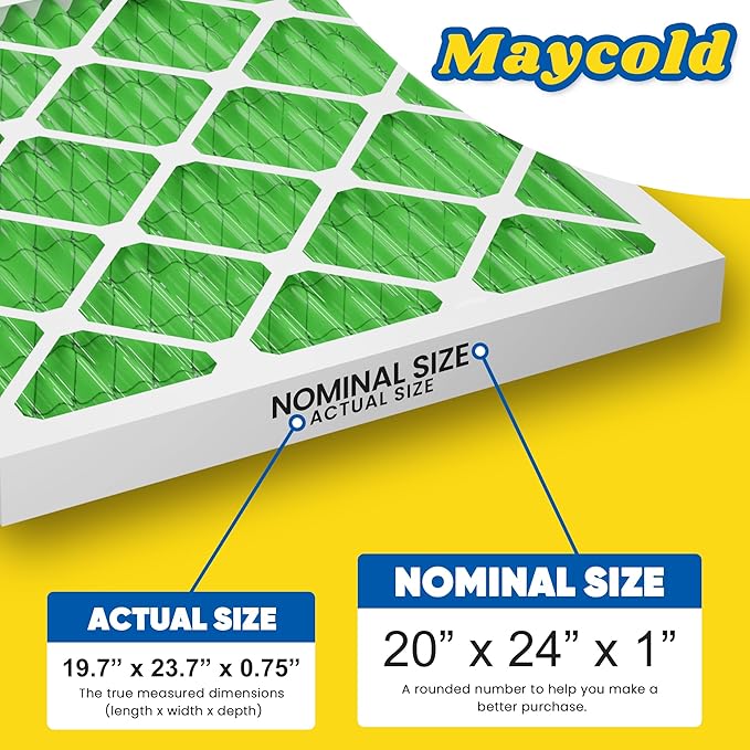 Maycold MERV 13 20x24x1 Air Filter (6-Pack), High-Efficiency Pleated AC & Furnace Filters, Actual Size: 19.70" x 23.70" x 0.75", Individually Wrapped in Plastic