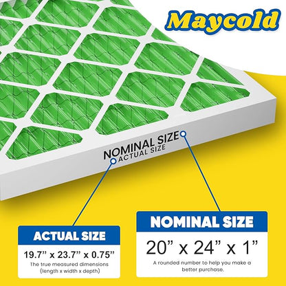 Maycold MERV 13 20x24x1 Air Filter (6-Pack), High-Efficiency Pleated AC & Furnace Filters, Actual Size: 19.70" x 23.70" x 0.75", Individually Wrapped in Plastic
