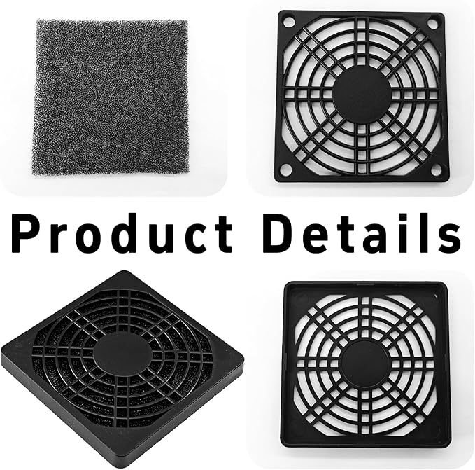 6Pcs 80mm Cooling Fan Filter, Plastic Dustproof Mesh Cover for PC Computer Case, Effective Dust Protection, Easy Installation, Reusable Filter Grill Black