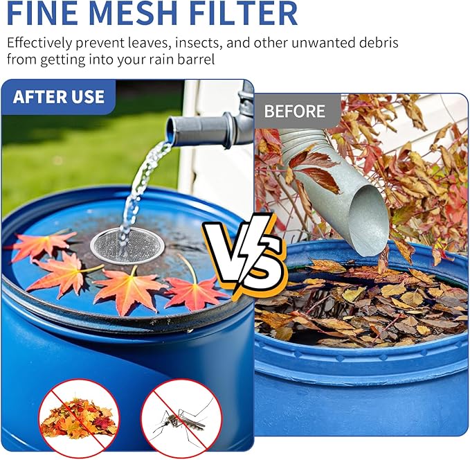 6" Rain Barrel Screen Filter for Rain Barrels, Premium 304 Stainless Steel Barrel Filter, Long-Lasting Durability -Kitchen Wash Colander -Soil Sifter, for Keep Mosquitos&Debris Outside, Fruit Draining