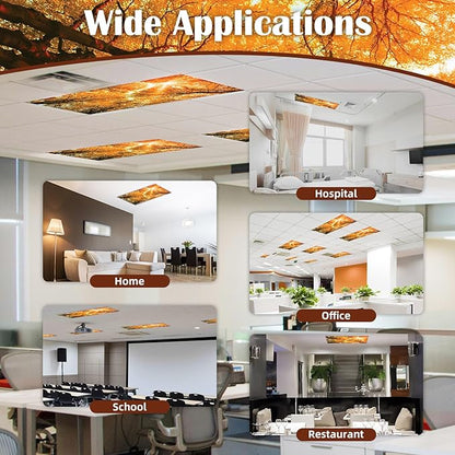 Fluorescent Light Covers - Classroom Covers for Ceiling Lights, 1 PCS 4 x 2 Feet Magnetic Light Filters, Classroom, Office Decor (Autumn & Sunset)