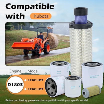 Maintenance Service Filter Kit Compatible with Kubota L3301 HST & L3901 HST with D1803 Engine Replaces# TC620-93230 HH164-32430 TC422-82620 1J800-43170 1G311-43380 HHK70-14070