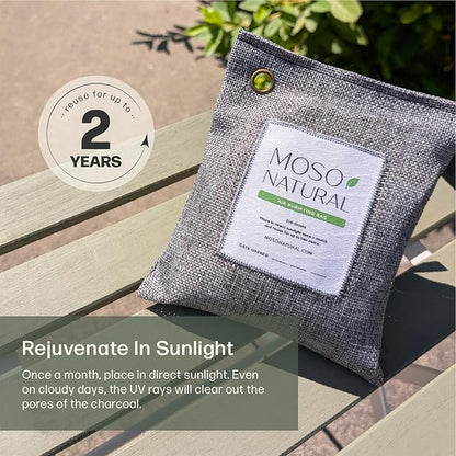 Moso Natural Air Purifying Bag 200g (3 Pack) HGTV Editor's Pick | Premium Bamboo Charcoal Odor Absorber for Home & Car | Closet Odor Eliminator & Car Air Freshener | Long Lasting Charcoal Bags