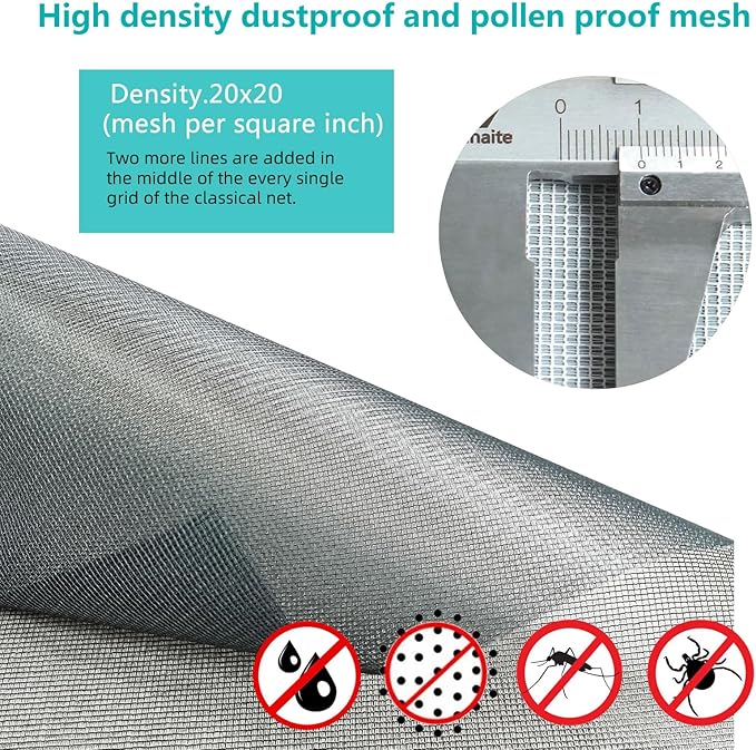 High Density dustproof and Pollen Proof net Window Screen mesh roll Used to Replace Screen Windows and Doors (Grey high-Density mesh,787''×37''(2000×95cm)