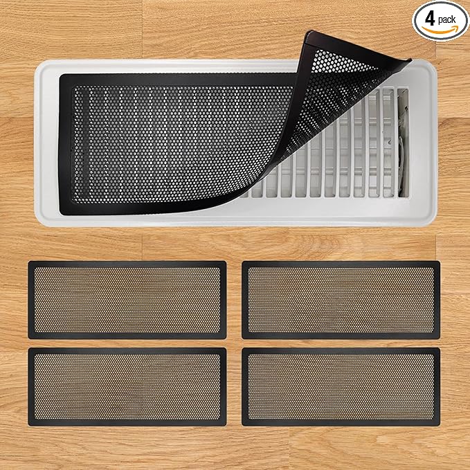Floor Register Vent Cover, 6"x14" Magnetic Air Vent Screen Mesh Covers for Home Floor/Wall/Ceiling Registers Air Vent Filters, Black (4 Packs)
