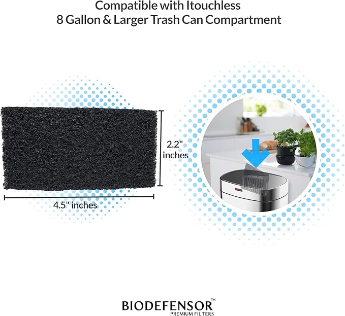 Biodefensor Carbon Odor Filter Compatible with Itouchless Trash Cans - Made in USA - Absorbs Odors, Stink, Diaper Smells & Garbage Deodorizer Eliminator, 4-Pack