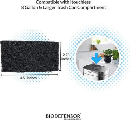 Biodefensor Carbon Odor Filter Compatible with Itouchless Trash Cans - Made in USA - Absorbs Odors, Stink, Diaper Smells & Garbage Deodorizer Eliminator, 4-Pack