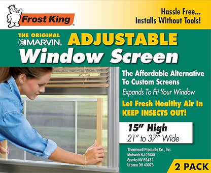 Frost King 2AWS1537 WB Marvin Adjustable Window Screen, 15in High x Fits 21-37in Wide (2 Pack)