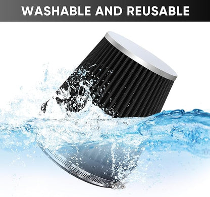 6" 152mm Cold Air Intake Filter Clamp-On Replacement High Flow Inlet Air Filter High Performance Washable Cone Filter 7" Tall Black