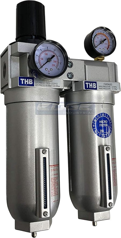SUPER HEAVY DUTY HIGH FLOW AIR FILTRATION SYSTEM, 2 STAGE PARTICULATE FILTER PLUS OIL REMOVING COALESCING FILTER COMBINATION (1" NPT, MANUAL DRAIN)