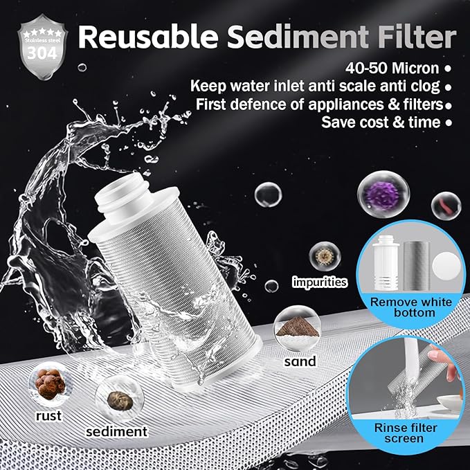 FA21 Washer Water Filter Reusable, brass garden hose filter with 3/4" adapters, 40-50 Micron, inline sediment filter for washing machine shower well water RV Car Wash