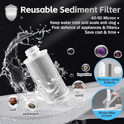 FA21 Washer Water Filter Reusable, brass garden hose filter with 3/4" adapters, 40-50 Micron, inline sediment filter for washing machine shower well water RV Car Wash