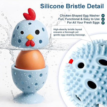 Egg Washer for Fresh Eggs, Egg Scrubber for Fresh Eggs, 2 Reusable Silicone Chicken Shaped Scrubs, Chicken Egg Cleaner, Eggshell Cleaner for Poultry Farm, Housewife Tools Vegetable Processing (Blue)