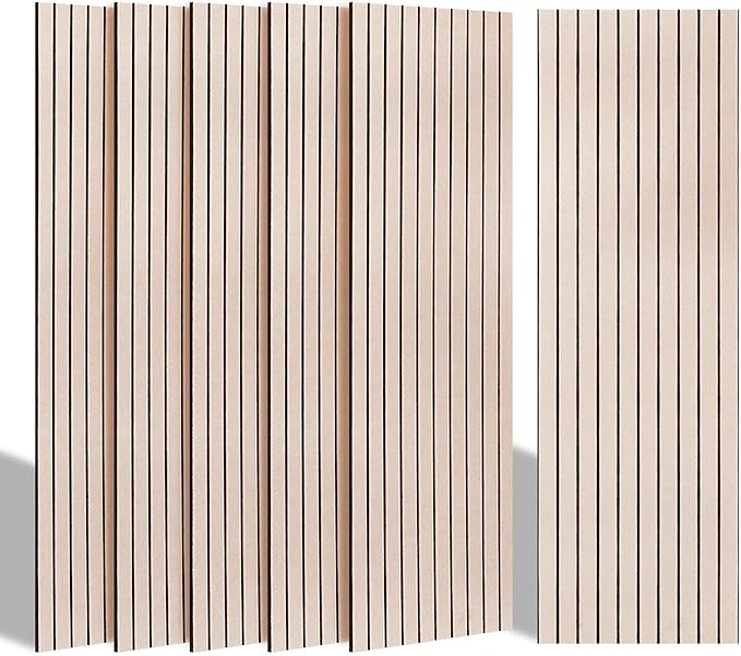 BUBOS 10 Pack Large Acoustic Panels, 48"X 12"X 0.4" Sound Proof Panels for Walls,Decorative Self-Adhesive Acoustical Wall Panels,3D Slat Sound Panels for Home Office Studio (Camel 01)
