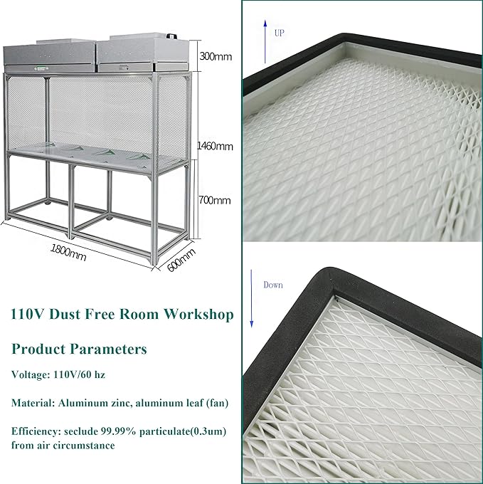 Air Flow Clean Bench Vertical Laminar Flow Hood Dust Free Room Workshop Particulate Filter with Aluminum Blade Fan 70x23x57in Working Area for Cleanliness Dust Free Work Console Desktop 110V