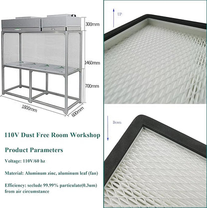 Air Flow Clean Bench Vertical Laminar Flow Hood Dust Free Room Workshop Particulate Filter with Aluminum Blade Fan 70x23x57in Working Area for Cleanliness Dust Free Work Console Desktop 110V
