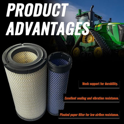 2PCS Air Filters Set P828889-P829333 For Donaldson, Caterpillar Cat Backhoe, Wix, John Deere, Case and Baldwin 110-6326 110-6331 AT171853 AT171854 46562 46569 RS3544 RS3545 222421A1 222422A1