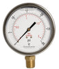 4" Oil Filled Pressure Gauge - Stainless Steel Case, Brass, 1/2" NPT, Lower Mount Connection, 0-30PSI
