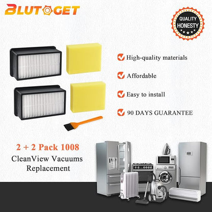 1008 Vacuum Filters 2 + 2 Pack by Blutoget-Fit for Bissell 1008 CleanView Upright 9595A 1819 1822 1825 1831 1330 1332- Compare to Part 2032663 1601502(2 Pre-Motor Foam & 2 Post-Motor Filters 1 brush)
