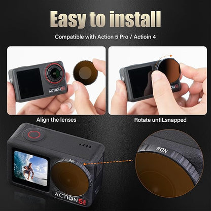 Walking Way CPL & ND Filter Set Compatible with DJI Osmo Action 5 Pro/Action 4-5 Pack (CPL, ND8/ND16/ND32/ND64),Multi-Coated/Aluminum Frame