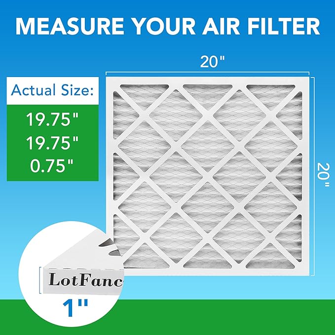 LotFancy 20x20x1 Air Filter MERV 13 4-Pack, Electrostatic Pleated HVAC Furnace Air Filter, Captures Pet Dander Smog Smoke, Actual Size: 19.75"x19.75"x0.75"