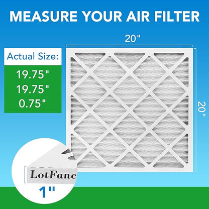 LotFancy 20x20x1 Air Filter MERV 13 4-Pack, Electrostatic Pleated HVAC Furnace Air Filter, Captures Pet Dander Smog Smoke, Actual Size: 19.75"x19.75"x0.75"
