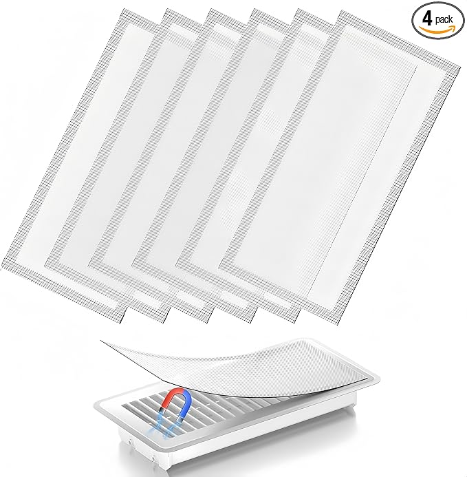 6-Pack White Magnetic Vent Covers 4.7x10.2 Inch - Universal Fit for Floor, Wall & Ceiling Registers (5"-6" Width x 10"-12"Length) | High Airflow Mesh Design | Tool-Free Easy Installation