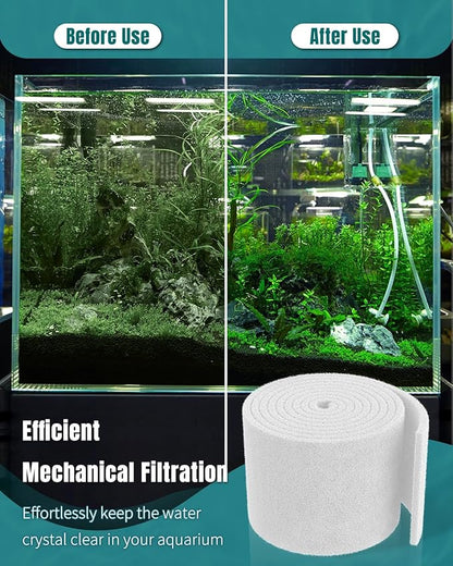 Pawfly Aquarium Filter Floss Roll for Fish Tank Filters 71 x 12 Inch White Cuttable Aquarium Filter Pad 1 Inch Thick High Density Filter Media Roll for Freshwater Saltwater Fish Tanks & Small Ponds