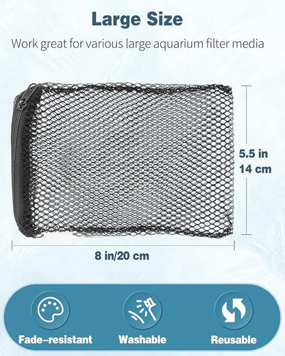 Pawfly 8 Pcs Aquarium Filter Media Bags, Fish Tank Coarse Mesh Bag with Plastic Zipper Soft Aquarium Mesh Bag for Activated Carbon, Bio Filter Balls, Filter Stones, Ceramic Rings(8" x 5.5")