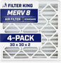 Filter King 30x30x2 Air Filter | 4-PACK | MERV 8 HVAC Pleated A/C Furnace Filters | MADE IN USA | Actual Size: 29.5 x 29.5 x 1.75"