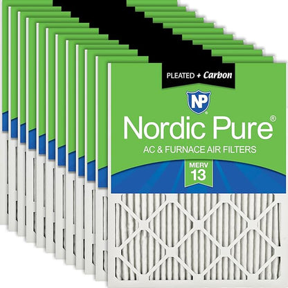 Nordic Pure 14x20x1 (Actual Size: 13 1/2 x 19 1/2 x 3/4) Pleated Air Filters MERV 13 Plus Carbon 12 Pack