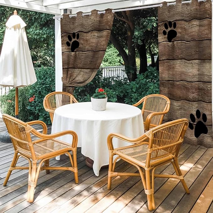 Wood Grain Outdoor Curtains for Patio Claws Animals Wooden Brown Vintage Waterproof Outside Curtains with Grommet Top Weatherproof Curtain for Cabana Pergola Gazebo, 2 Pack, 54" W x 95" L