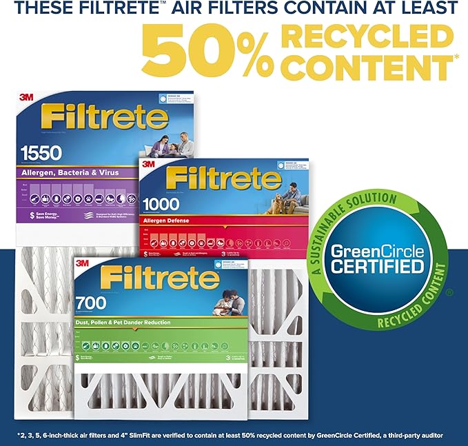 Filtrete 20x25x4(SlimFit), AC Furnace Air Filter, MPR 1550 DP, Healthy Living Ultra Allergen Deep Pleat, 4-Pack, Fits Lennox & Honeywell Devices (exact dimensions 19.5 x 24.5 x 3.75)