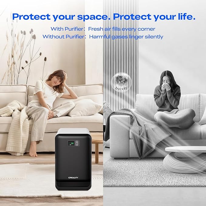 Creality 3D Printer Air Purifier, High-Dense Activated Carbon, 360°All-Round Purification, Long Filter Lifespan, 99% Filtration Efficiency, Smart Touch Control,Fit for Most FDM 3D Printers