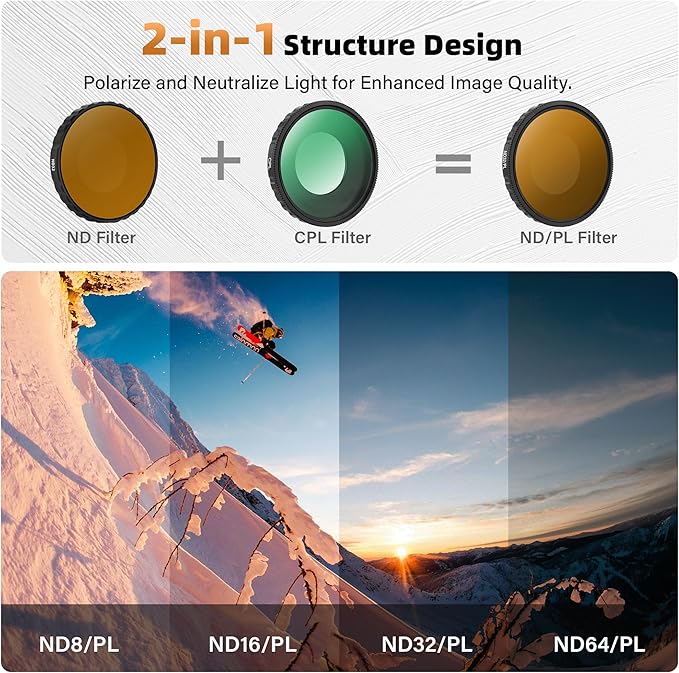 Walking Way ND Filter Set Compatible with DJI Osmo Action 5 Pro/Action 4-4 Pack (ND8/PL, ND16/PL, ND32/PL, ND64/PL),Neutral Density Filters HD Optical Glass/Multi-Coated