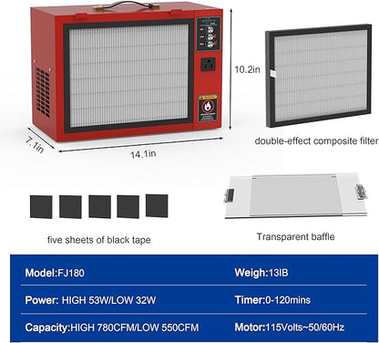 Portable Air Filtration System - Tabletop Dust Collectors (580-780CFM) for Woodworking, Movable Air Filter with Strong Vortex Fan, Benchtop Dust Collection Systems for Garage Works Shop