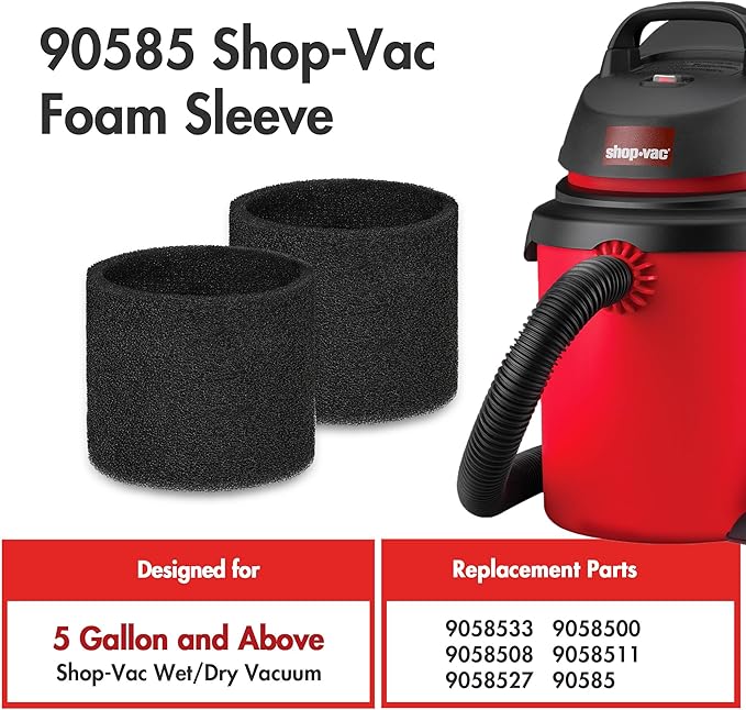 Shop-Vac 90585 Foam Sleeve Filter Replacements for Most Shop-Vac Wet/Dry Vacuum Cleaners 5 Gallon and Above, Replace Parts # 9058500, 7 Pack