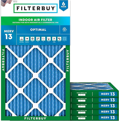 Filterbuy 16x32x1 Air Filter MERV 13 Optimal Smoke & Allergy Defense (6-Pack), Electrostatic Pleated HVAC AC Furnace Filters Replacement, Made in USA (Actual Size: 15.50 x 31.50 x 0.75)