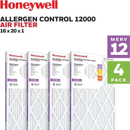 Honeywell 16x20x1 MERV 12 Electrostatic Pleated HVAC AC Furnace Air Filter (4-Pack) | Replacement Filter for Home Use | Made in USA