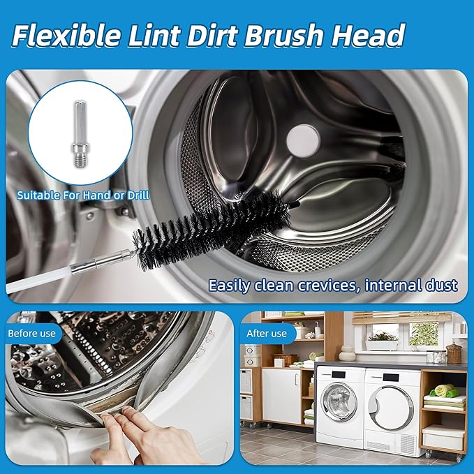 21 Feet Dryer Vent Cleaning Brush Kit, Multi-Scene Durability Chimney Brush with Flexible Nylon Rod, Multi-Purpose lint Cleaning Brush for Drill,Chimneys, fireplaces, Ventilation ducts
